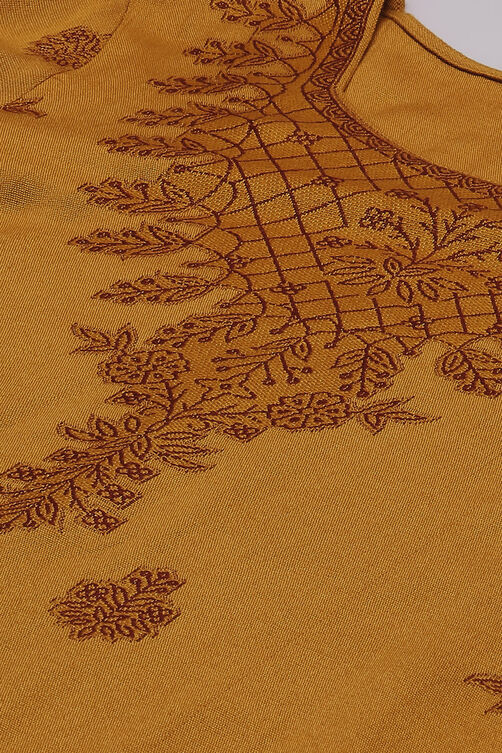 Mustard Jacquard Straight Kurta image number 1